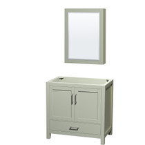 Sheffield 36 inch Single Bathroom Vanity in Light Green, No Countertop, No Sink, Brushed Nickel Trim, Medicine Cabinet