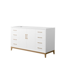 Amici 60 Inch Single Bathroom Vanity in White, No Countertop, No Sink, Satin Bronze Trim