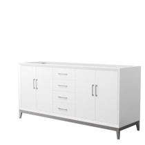 Amici 72 Inch Double Bathroom Vanity in White, No Countertop, No Sink, Brushed Nickel Trim