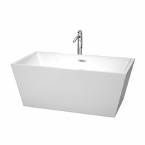 Sara 59 Inch Freestanding Bathtub in White with Floor Mounted Faucet, Drain and Overflow Trim in Polished Chrome