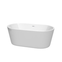 Carissa 60 Inch Freestanding Bathtub in White with Shiny White Drain and Overflow Trim