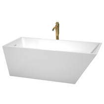 Hannah 67 Inch Freestanding Bathtub in White with Shiny White Trim and Floor Mounted Faucet in Brushed Gold