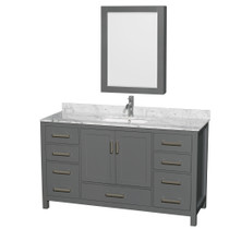 Sheffield 60 Inch Single Bathroom Vanity in Dark Gray, White Carrara Marble Countertop, Undermount Square Sink, and Medicine Cabinet