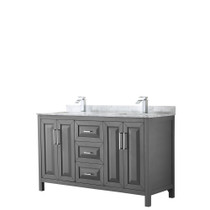 Daria 60 Inch Double Bathroom Vanity in Dark Gray, White Carrara Marble Countertop, Undermount Square Sinks, and No Mirror