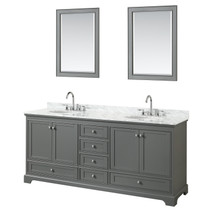 Deborah 80 Inch Double Bathroom Vanity in Dark Gray, White Carrara Marble Countertop, Undermount Oval Sinks, and 24 Inch Mirrors