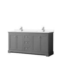 Avery 72 Inch Double Bathroom Vanity in Dark Gray, White Cultured Marble Countertop, Undermount Square Sinks, No Mirror