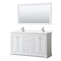 Avery 60 Inch Double Bathroom Vanity in White, White Cultured Marble Countertop, Undermount Square Sinks, 58 Inch Mirror