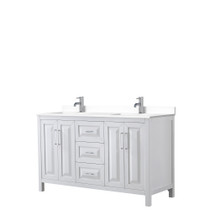 Daria 60 Inch Double Bathroom Vanity in White, White Cultured Marble Countertop, Undermount Square Sinks, No Mirror