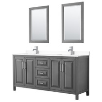 Daria 72 Inch Double Bathroom Vanity in Dark Gray, White Cultured Marble Countertop, Undermount Square Sinks, 24 Inch Mirrors