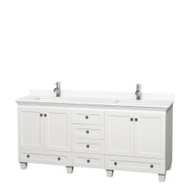 Acclaim 72 Inch Double Bathroom Vanity in White, White Cultured Marble Countertop, Undermount Square Sinks, No Mirrors