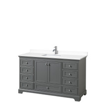 Deborah 60 Inch Single Bathroom Vanity in Dark Gray, White Cultured Marble Countertop, Undermount Square Sink, No Mirror
