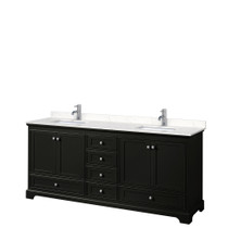 Deborah 80 Inch Double Bathroom Vanity in Dark Espresso, Carrara Cultured Marble Countertop, Undermount Square Sinks, No Mirrors