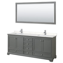 Deborah 80 Inch Double Bathroom Vanity in Dark Gray, Carrara Cultured Marble Countertop, Undermount Square Sinks, 70 Inch Mirror