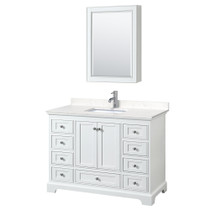 Deborah 48 Inch Single Bathroom Vanity in White, Carrara Cultured Marble Countertop, Undermount Square Sink, Medicine Cabinet