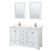 Deborah 60 Inch Double Bathroom Vanity in White, Carrara Cultured Marble Countertop, Undermount Square Sinks, 24 Inch Mirrors