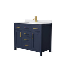 Beckett 42 Inch Single Bathroom Vanity in Dark Blue, White Cultured Marble Countertop, Undermount Square Sink, No Mirror