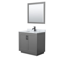 Miranda 36 Inch Single Bathroom Vanity in Dark Gray, White Carrara Marble Countertop, Undermount Square Sink, Matte Black Trim, 34 Inch Mirror