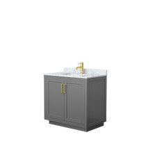 Miranda 36 Inch Single Bathroom Vanity in Dark Gray, White Carrara Marble Countertop, Undermount Square Sink, Brushed Gold Trim