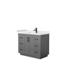 Miranda 42 Inch Single Bathroom Vanity in Dark Gray, White Cultured Marble Countertop, Undermount Square Sink, Matte Black Trim