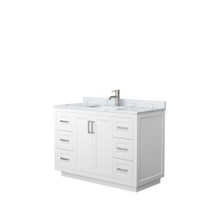 Miranda 48 Inch Single Bathroom Vanity in White, White Carrara Marble Countertop, Undermount Square Sink, Brushed Nickel Trim
