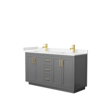 Miranda 60 Inch Double Bathroom Vanity in Dark Gray, Carrara Cultured Marble Countertop, Undermount Square Sinks, Brushed Gold Trim