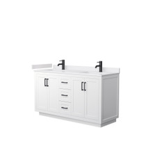 Miranda 60 Inch Double Bathroom Vanity in White, White Cultured Marble Countertop, Undermount Square Sinks, Matte Black Trim