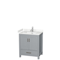 Sheffield 30 Inch Single Bathroom Vanity in Gray, Carrara Cultured Marble Countertop, Undermount Square Sink, No Mirror