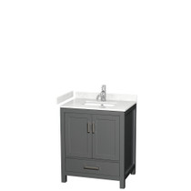 Sheffield 30 Inch Single Bathroom Vanity in Dark Gray, Carrara Cultured Marble Countertop, Undermount Square Sink, No Mirror