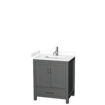 Sheffield 30 Inch Single Bathroom Vanity in Dark Gray, White Cultured Marble Countertop, Undermount Square Sink, No Mirror
