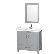 Sheffield 36 Inch Single Bathroom Vanity in Gray, White Cultured Marble Countertop, Undermount Square Sink, 24 Inch Mirror