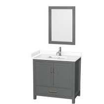 Sheffield 36 Inch Single Bathroom Vanity in Dark Gray, White Cultured Marble Countertop, Undermount Square Sink, 24 Inch Mirror