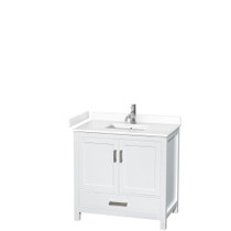 Sheffield 36 Inch Single Bathroom Vanity in White, White Cultured Marble Countertop, Undermount Square Sink, No Mirror