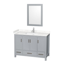 Sheffield 48 Inch Single Bathroom Vanity in Gray, Carrara Cultured Marble Countertop, Undermount Square Sink, 24 Inch Mirror