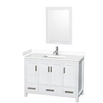 Sheffield 48 Inch Single Bathroom Vanity in White, White Cultured Marble Countertop, Undermount Square Sink, 24 Inch Mirror