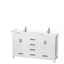 Sheffield 60 Inch Double Bathroom Vanity in White, White Cultured Marble Countertop, Undermount Square Sinks, No Mirror