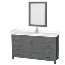 Sheffield 60 Inch Single Bathroom Vanity in Dark Gray, Carrara Cultured Marble Countertop, Undermount Square Sink, Medicine Cabinet