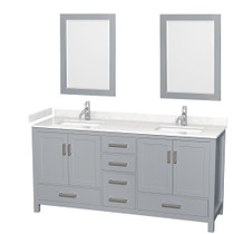Sheffield 72 Inch Double Bathroom Vanity in Gray, Carrara Cultured Marble Countertop, Undermount Square Sinks, 24 Inch Mirrors