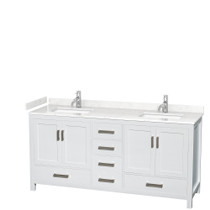 Sheffield 72 Inch Double Bathroom Vanity in White, Carrara Cultured Marble Countertop, Undermount Square Sinks, No Mirror