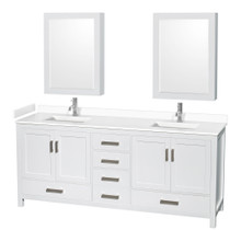 Sheffield 80 Inch Double Bathroom Vanity in White, White Cultured Marble Countertop, Undermount Square Sinks, Medicine Cabinets