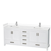 Sheffield 80 Inch Double Bathroom Vanity in White, White Cultured Marble Countertop, Undermount Square Sinks, No Mirror