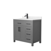 Beckett 36 Inch Single Bathroom Vanity in Dark Gray, Carrara Cultured Marble Countertop, Undermount Square Sink, Matte Black Trim