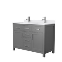 Beckett 48 Inch Double Bathroom Vanity in Dark Gray, White Cultured Marble Countertop, Undermount Square Sinks, Brushed Nickel Trim