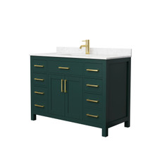 Beckett 48 Inch Single Bathroom Vanity in Green, Carrara Cultured Marble Countertop, Undermount Square Sink, Brushed Gold Trim