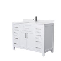 Beckett 48 Inch Single Bathroom Vanity in White, White Cultured Marble Countertop, Undermount Square Sink, Brushed Nickel Trim