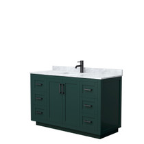 Miranda 54 Inch Single Bathroom Vanity in Green, White Carrara Marble Countertop, Undermount Square Sink, Matte Black Trim