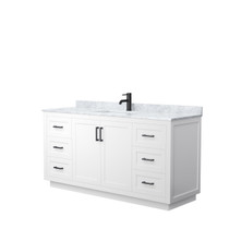 Miranda 66 Inch Single Bathroom Vanity in White, White Carrara Marble Countertop, Undermount Square Sink, Matte Black Trim