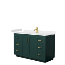 Miranda 54 Inch Single Bathroom Vanity in Green, Carrara Cultured Marble Countertop, Undermount Square Sink, Brushed Gold Trim