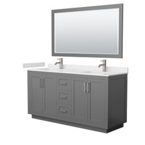 Miranda 66 Inch Double Bathroom Vanity in Dark Gray, Carrara Cultured Marble Countertop, Undermount Square Sinks, Brushed Nickel Trim, 58 Inch Mirror