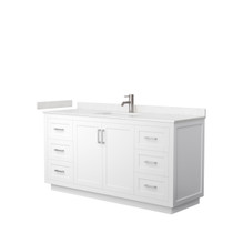 Miranda 66 Inch Single Bathroom Vanity in White, Carrara Cultured Marble Countertop, Undermount Square Sink, Brushed Nickel Trim