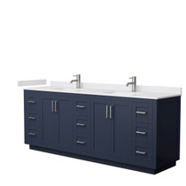 Miranda 84 Inch Double Bathroom Vanity in Dark Blue, White Cultured Marble Countertop, Undermount Square Sinks, Brushed Nickel Trim